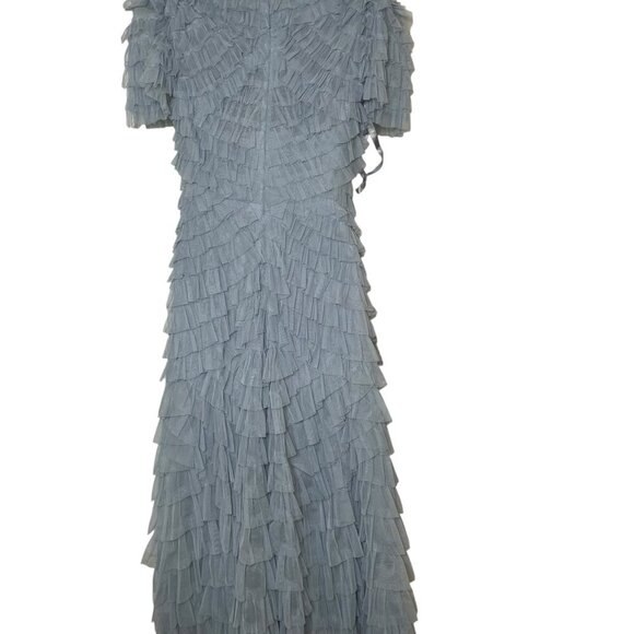 Mac Duggal French Blue Ruffle Midi Dress NWT Size 10 Style 8055 A-Line - Picture 2 of 6